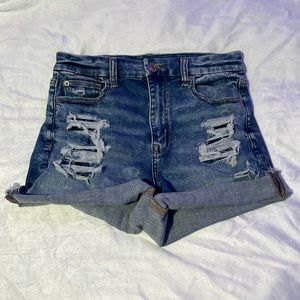 American Eagle next level stretch, high waisted, distressed jean shorts